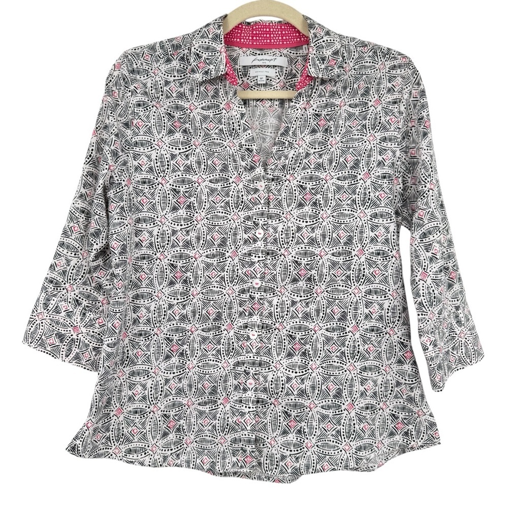 Foxcroft Women’s Size 8 Petite Wrinkle Free black pink white Blouse